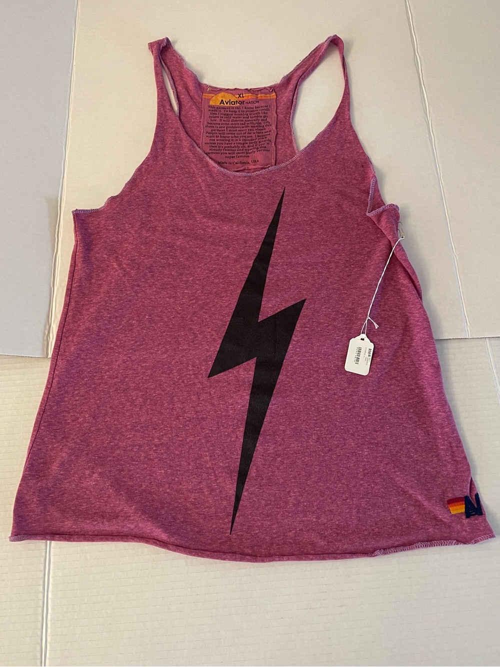 Aviator Nation Pink Racerback Tank with Black Lightning Bolt